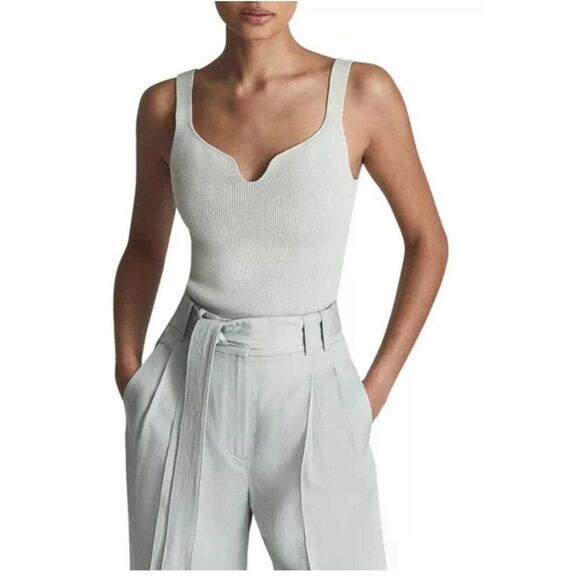 Reiss Solid Beige Sweetheart Ribbed Tank Knit Top Xs - Picture 3 of 7